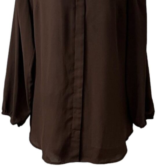 Chico's Sheer Brown Long Sleeve V-Neck Cold Shoulder Blouse - Picture 4 of 11